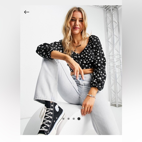 size 6 floral cropped blouse long sleeve black - Picture 3 of 7